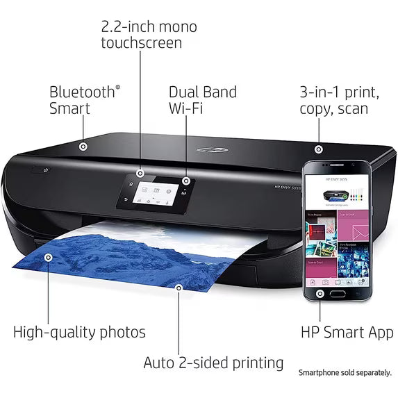 HP Envy 5055 Wireless All-in-One Color Photo Inkjet Printer,Black-Print Scan Copy
